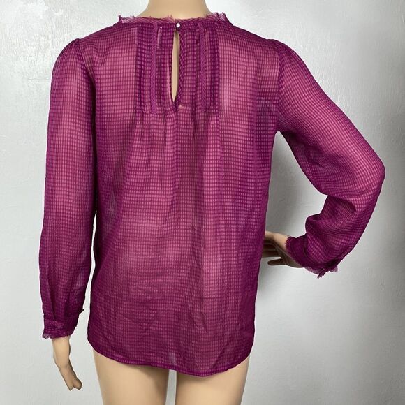 HD In Paris Anthropologie Thistleberry Ruffle Semi-Sheer Blouse in Magenta sz 2 - Picture 7 of 13